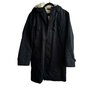 Club Monaco Black Faux Fur Lined Hooded Parka Jacket Size S Small Zip Out Liner